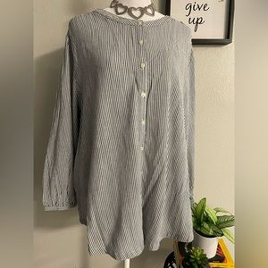 St Johns Bay Women’s striped button down with fitted sleeve & round neck -Sz XXL